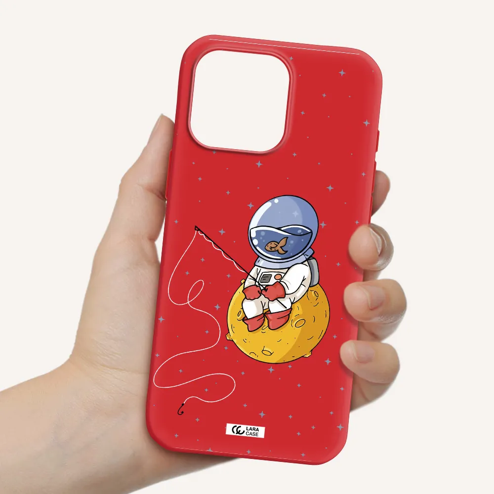A Cartoon Of An Astronaut Sitting On A Moon Apple Iphone 16 Pro Max Silicone Imperial Red Case
