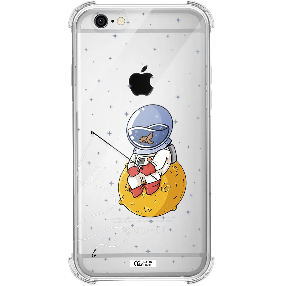 a cartoon of an astronaut sitting on a moon Apple iPhone 6 Clear PC Case