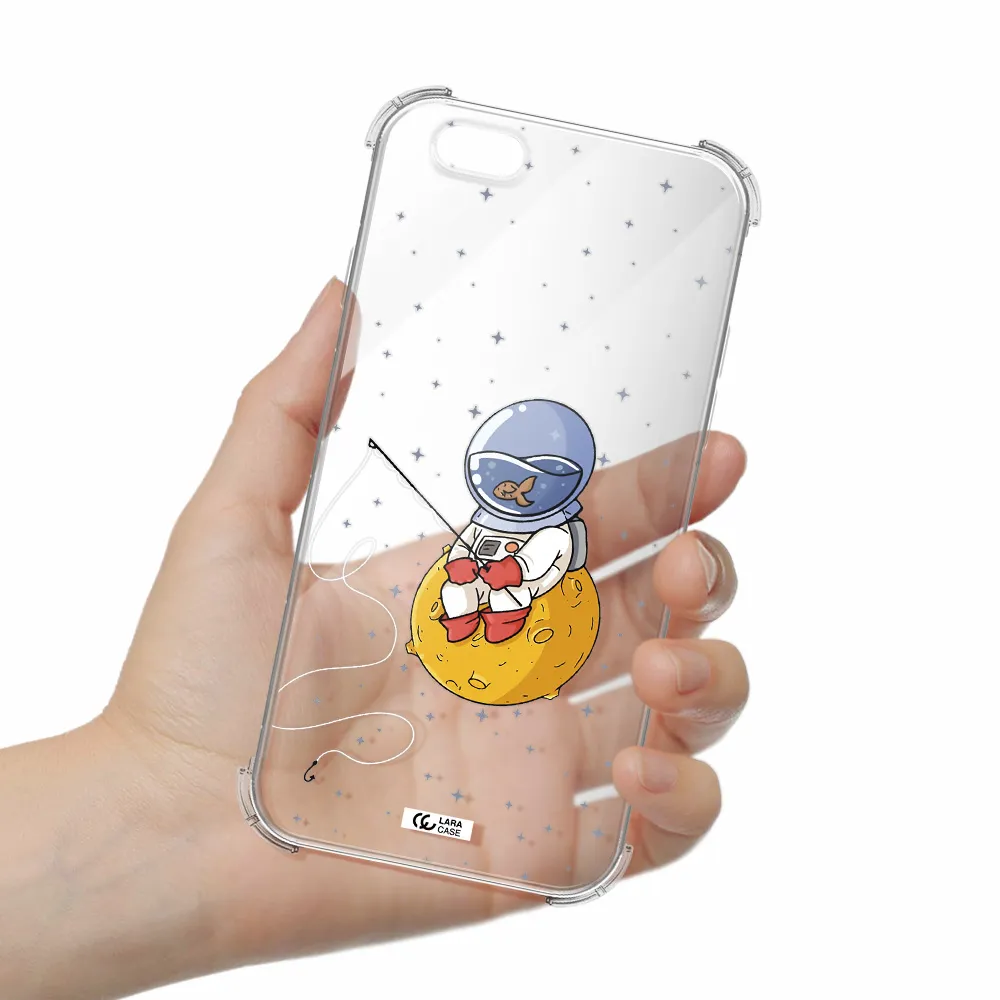 a cartoon of an astronaut sitting on a moon Apple iPhone 6 Clear PC Case