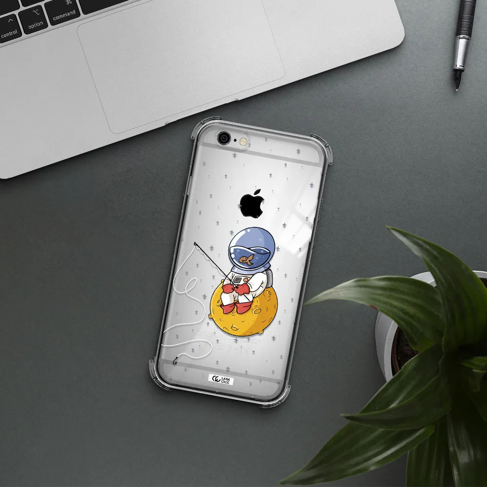 a cartoon of an astronaut sitting on a moon Apple iPhone 6 Clear PC Case