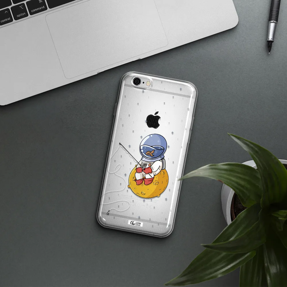 a cartoon of an astronaut sitting on a moon Apple iPhone 6 plus Clear TPU Case
