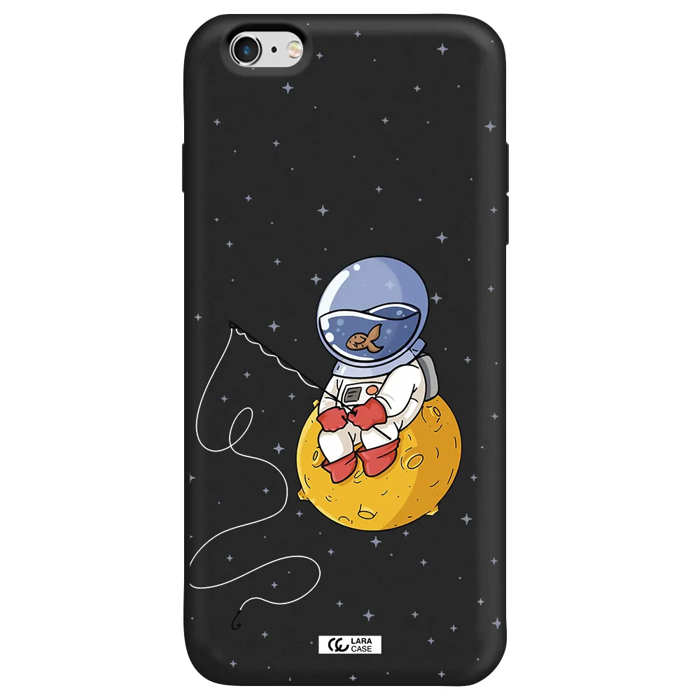 a cartoon of an astronaut sitting on a moon Apple iPhone 6 plus Silicone black Case