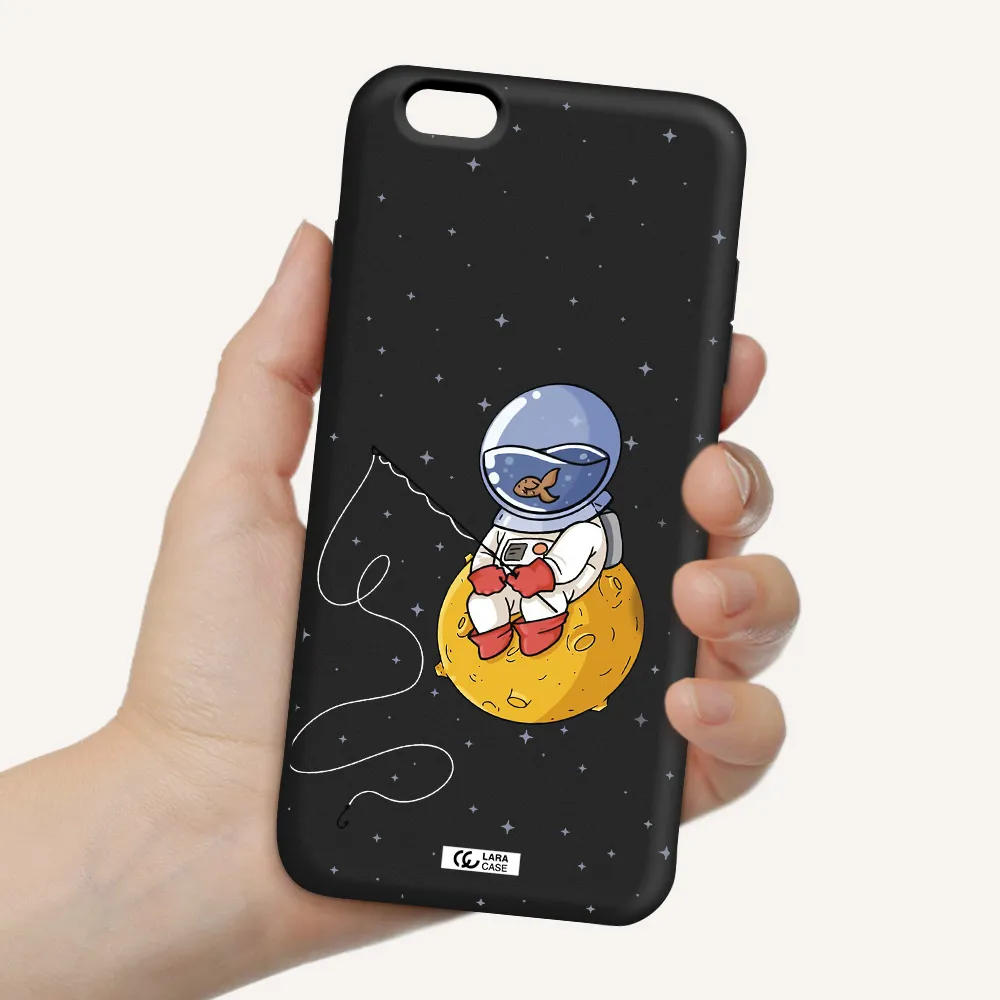 a cartoon of an astronaut sitting on a moon Apple iPhone 6 plus Silicone black Case