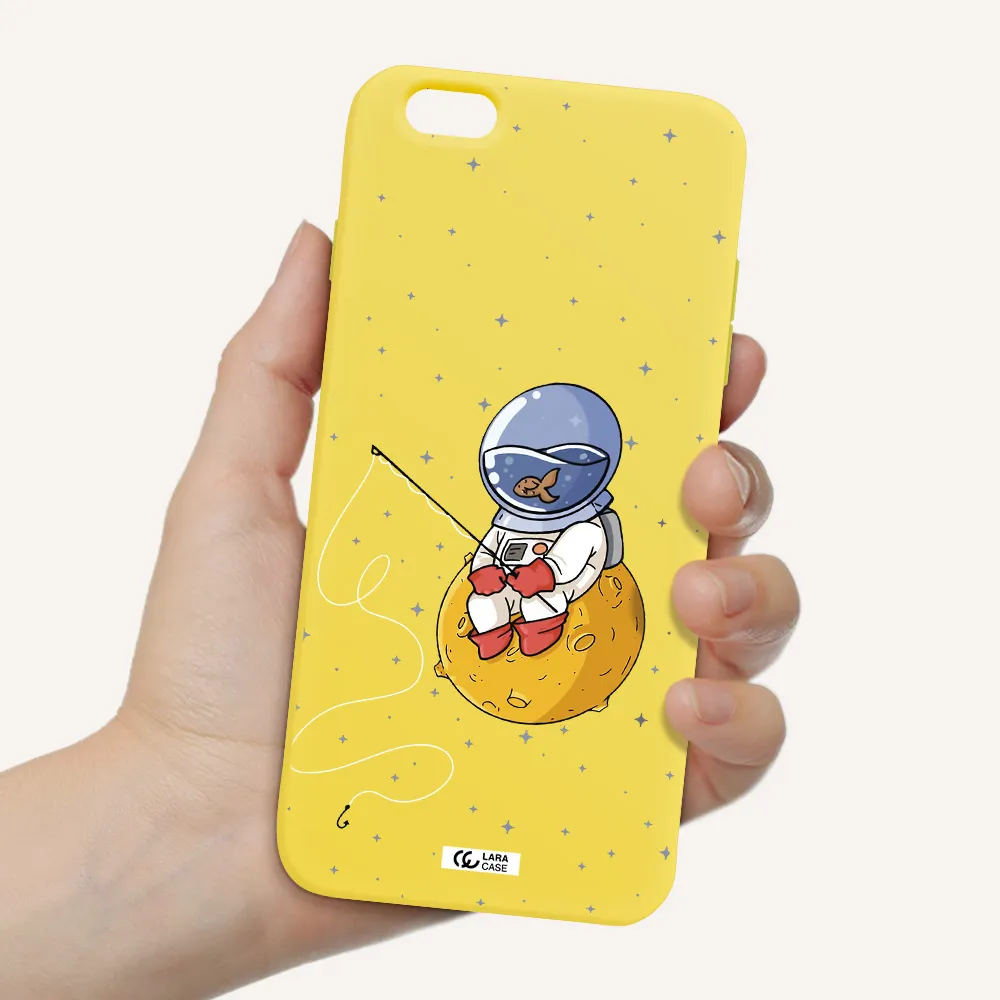 a cartoon of an astronaut sitting on a moon Apple iPhone 6 plus Silicone canary yellow Case