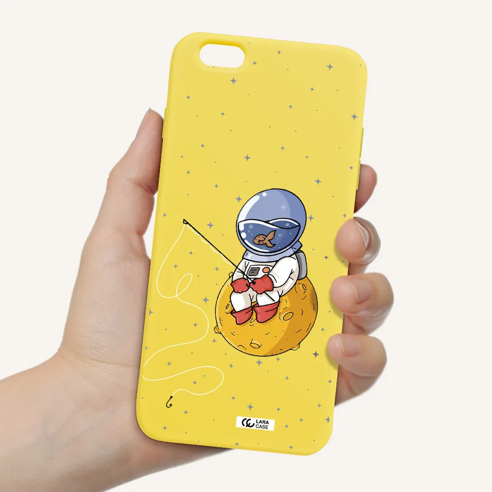 a cartoon of an astronaut sitting on a moon Apple iPhone 6 s plus Silicone canary yellow Case