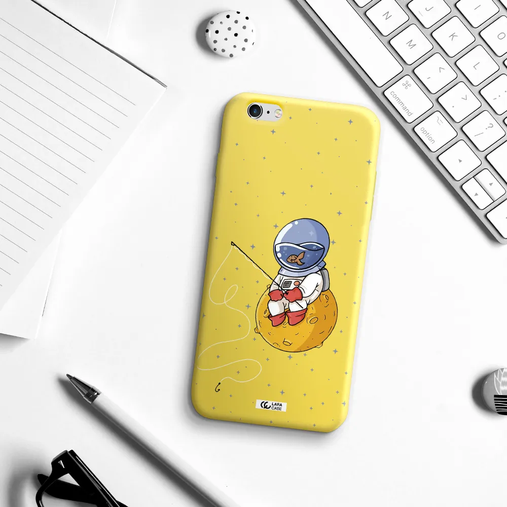 a cartoon of an astronaut sitting on a moon Apple iPhone 6 s plus Silicone canary yellow Case