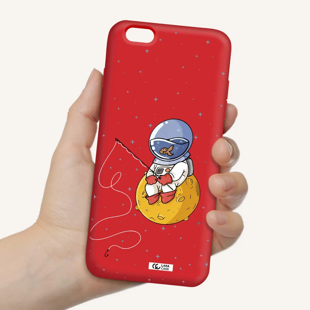 a cartoon of an astronaut sitting on a moon Apple iPhone 6 s plus Silicone Imperial Red Case