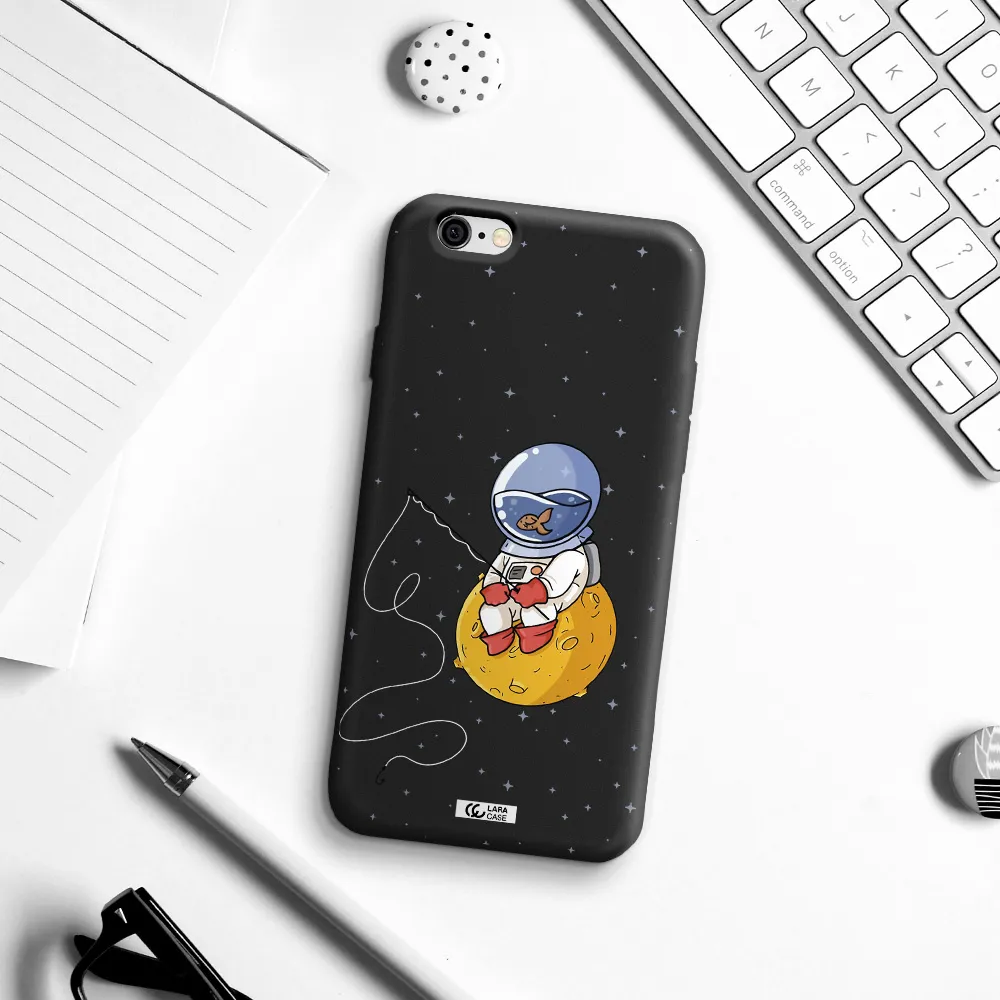 a cartoon of an astronaut sitting on a moon Apple iPhone 6 Silicone black Case