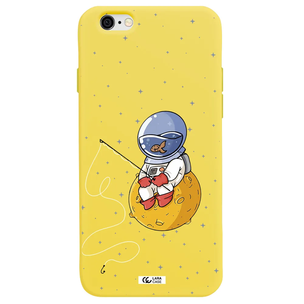 a cartoon of an astronaut sitting on a moon Apple iPhone 6 Silicone canary yellow Case
