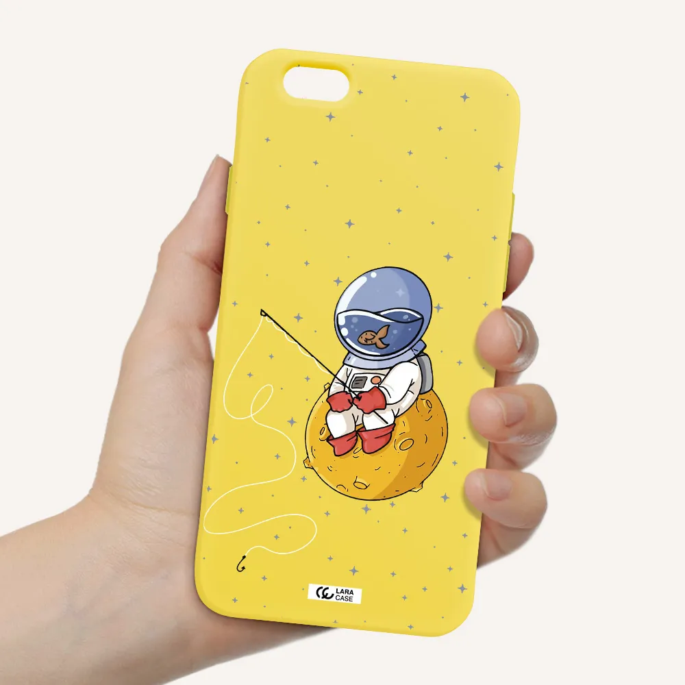 a cartoon of an astronaut sitting on a moon Apple iPhone 6 Silicone canary yellow Case