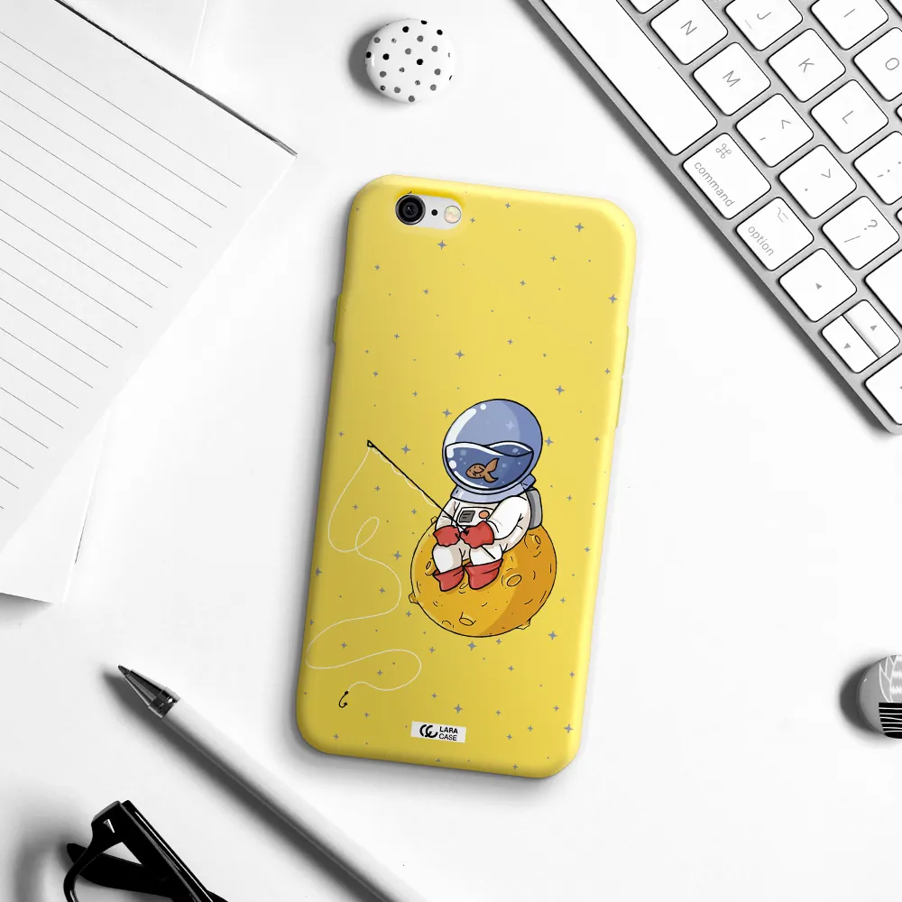 a cartoon of an astronaut sitting on a moon Apple iPhone 6 Silicone canary yellow Case