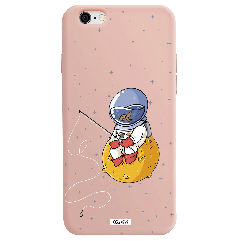 a cartoon of an astronaut sitting on a moon Apple iPhone 6 Silicone pastel pink Case