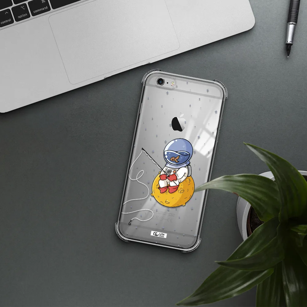 a cartoon of an astronaut sitting on a moon Apple iPhone 6S Clear PC Case