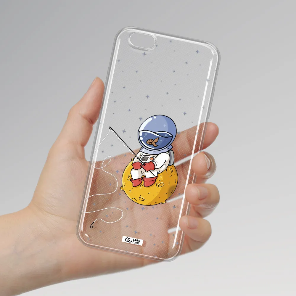a cartoon of an astronaut sitting on a moon Apple iPhone 6S Clear TPU Case