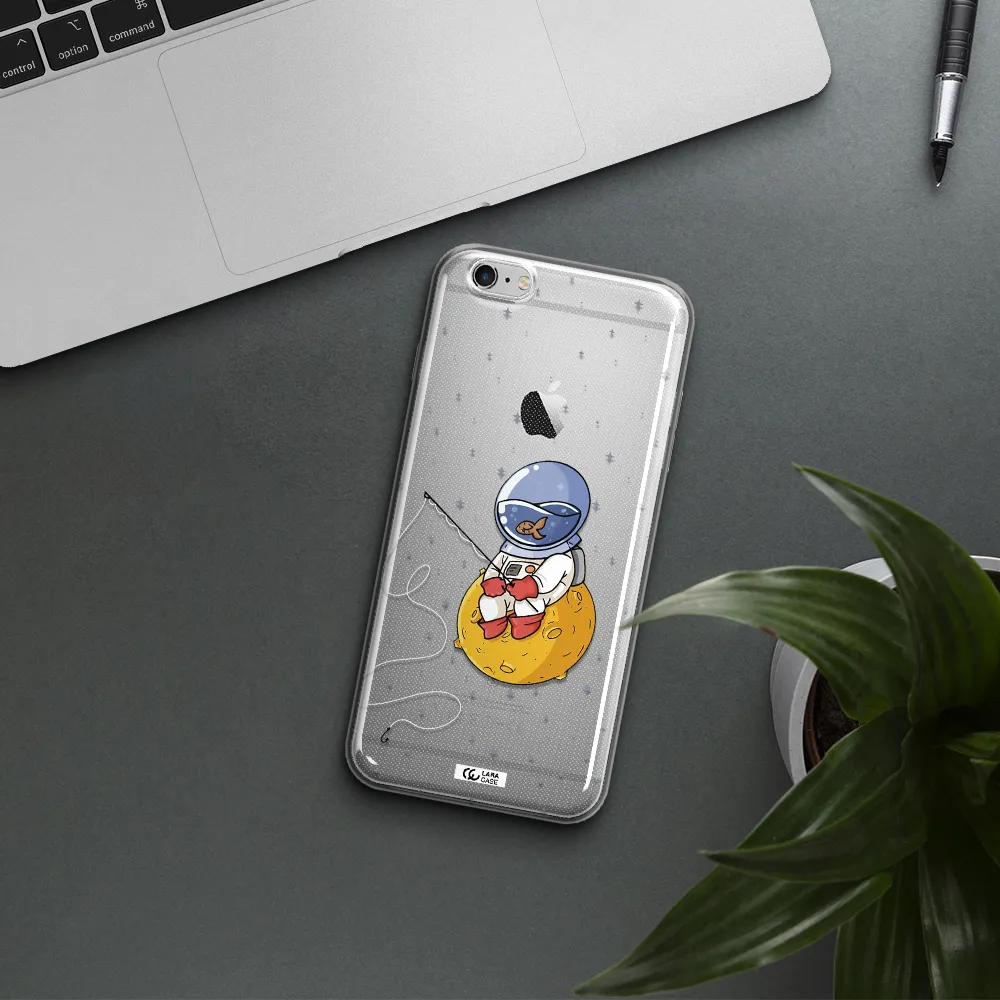 a cartoon of an astronaut sitting on a moon Apple iPhone 6S Clear TPU Case