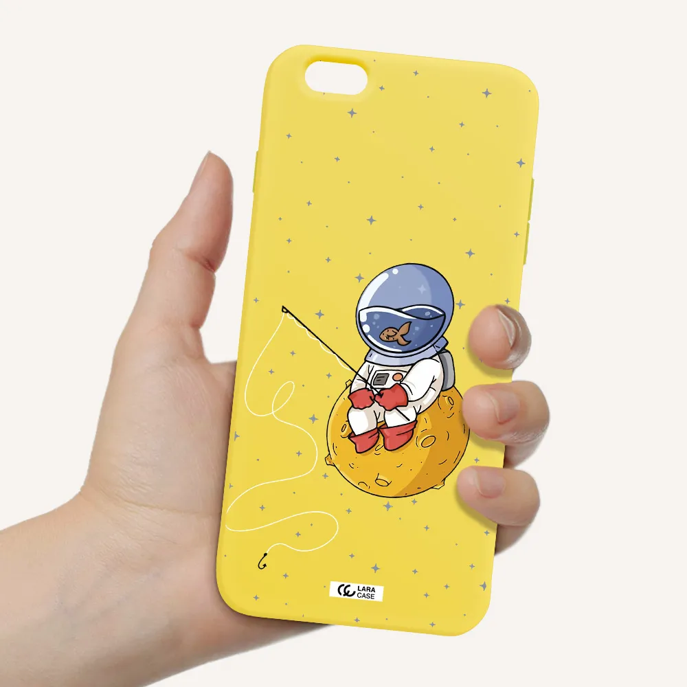 a cartoon of an astronaut sitting on a moon Apple iPhone 6S Silicone canary yellow Case