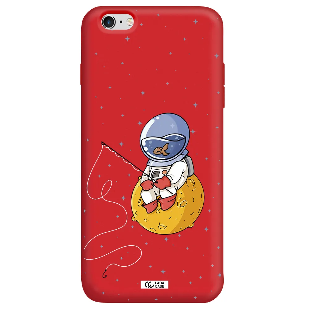a cartoon of an astronaut sitting on a moon Apple iPhone 6S Silicone Imperial Red Case