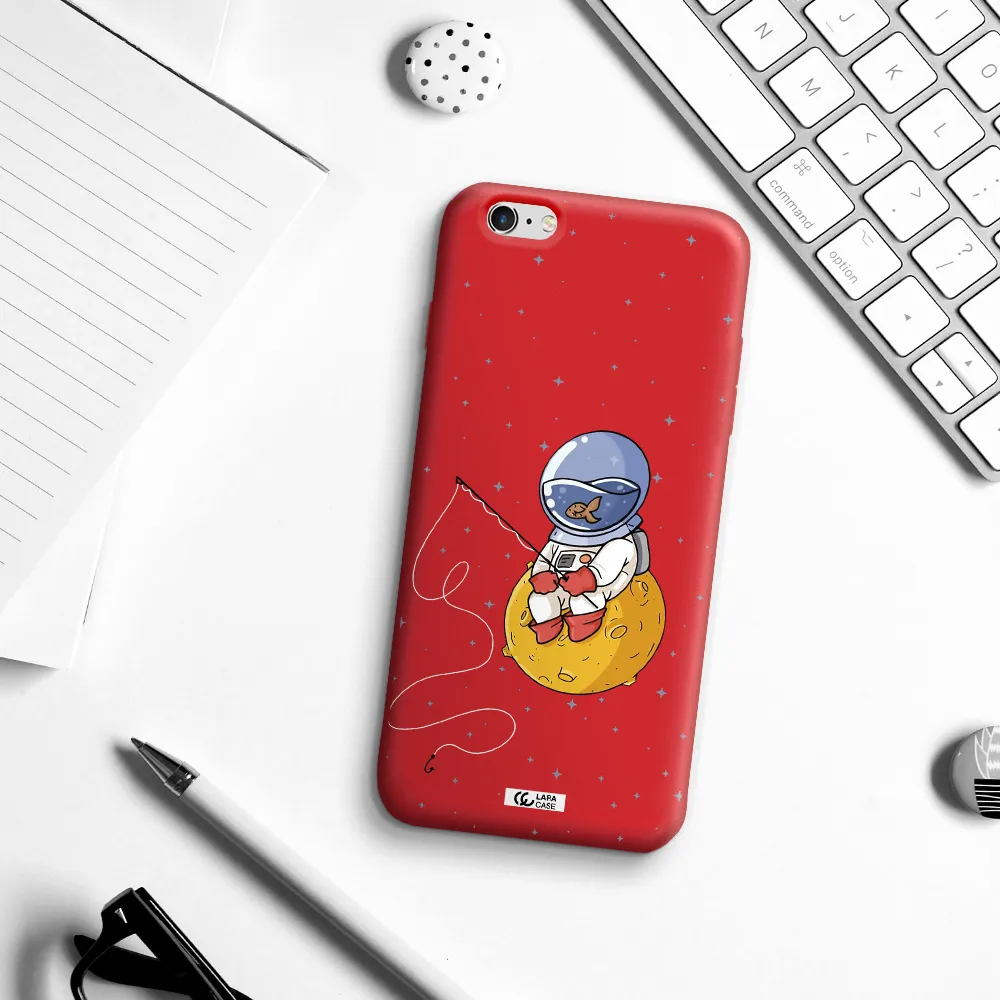 a cartoon of an astronaut sitting on a moon Apple iPhone 6S Silicone Imperial Red Case