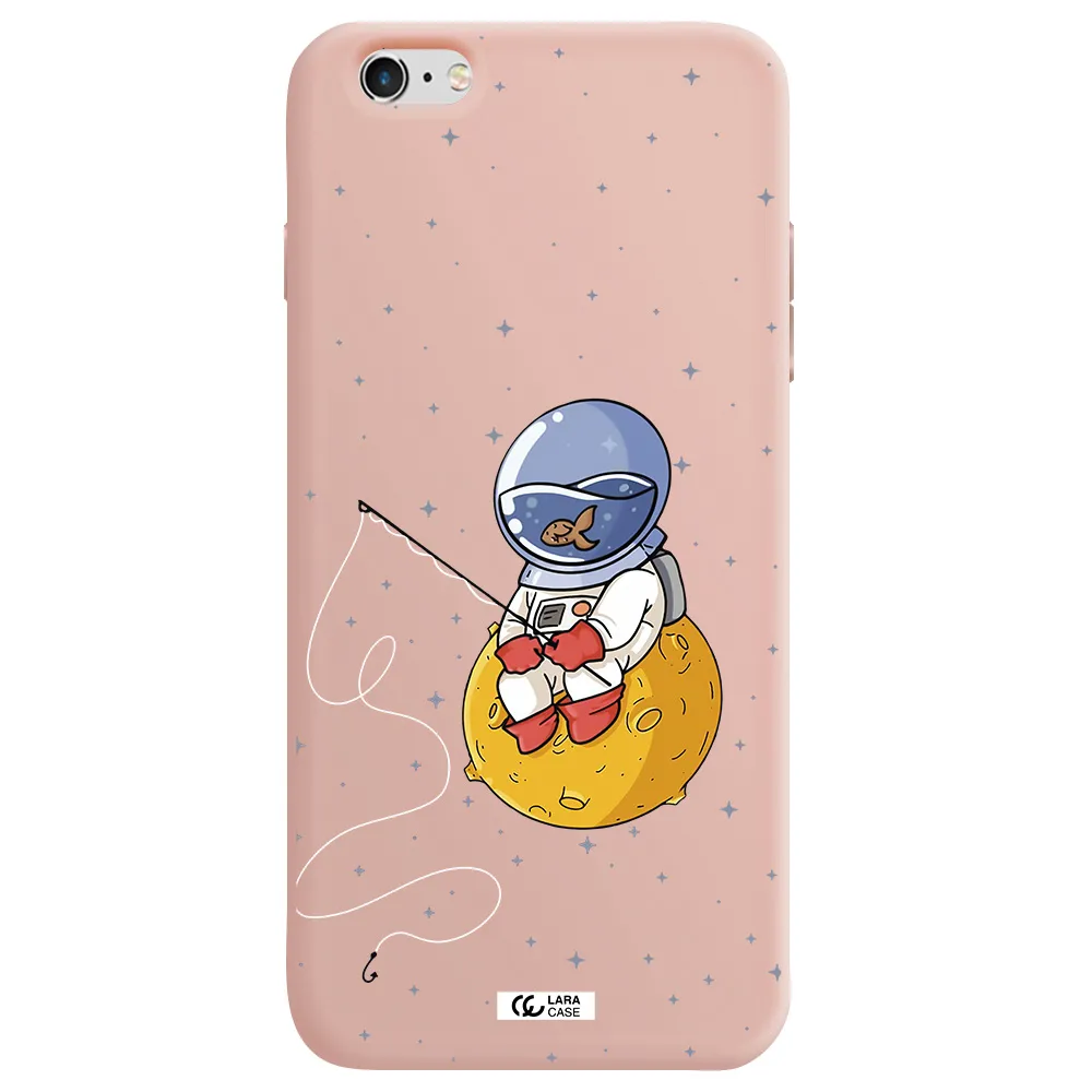 a cartoon of an astronaut sitting on a moon Apple iPhone 6S Silicone pastel pink Case