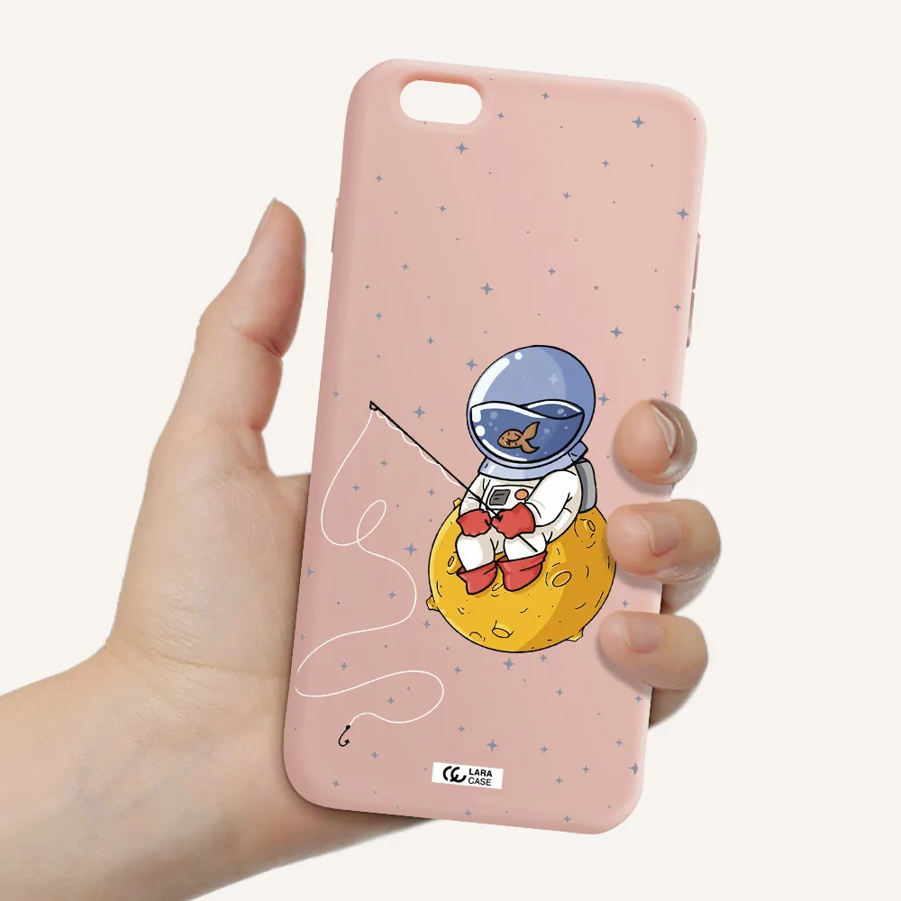 a cartoon of an astronaut sitting on a moon Apple iPhone 6S Silicone pastel pink Case