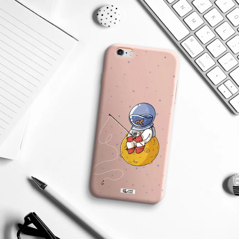 a cartoon of an astronaut sitting on a moon Apple iPhone 6S Silicone pastel pink Case