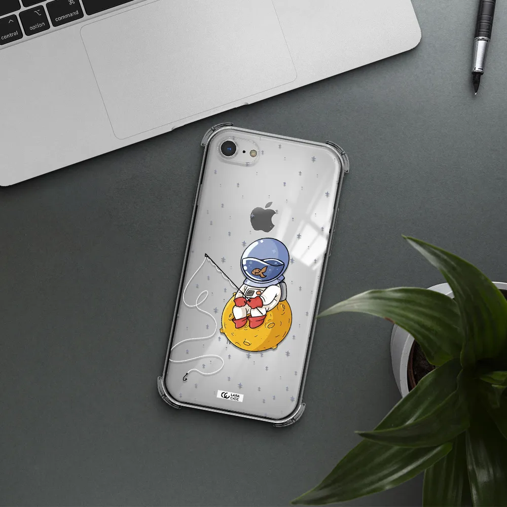 a cartoon of an astronaut sitting on a moon Apple iPhone 7 Clear PC Case