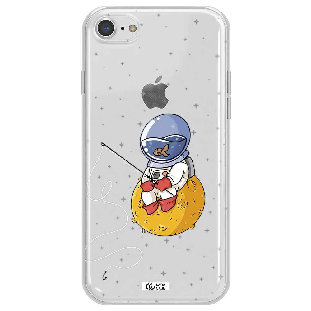 a cartoon of an astronaut sitting on a moon Apple iPhone 7 Clear TPU Case