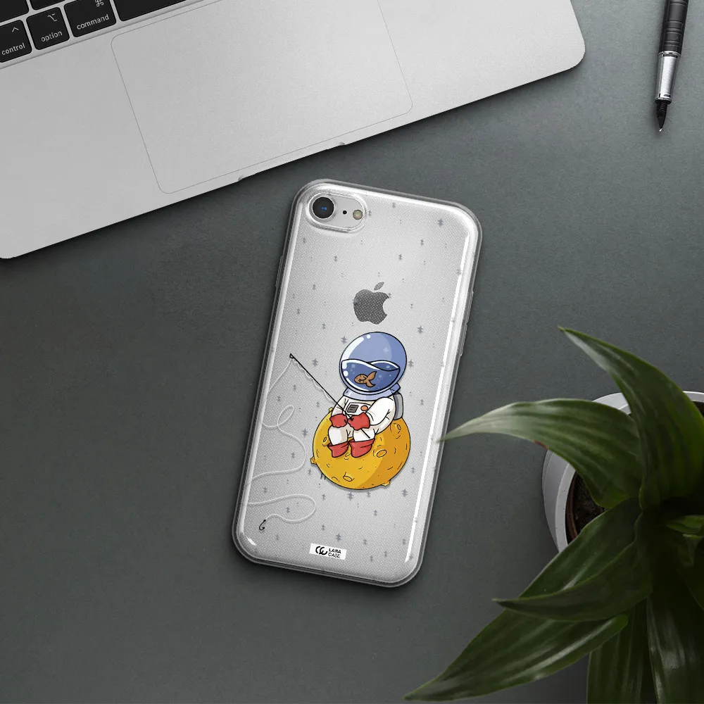 a cartoon of an astronaut sitting on a moon Apple iPhone 7 Clear TPU Case