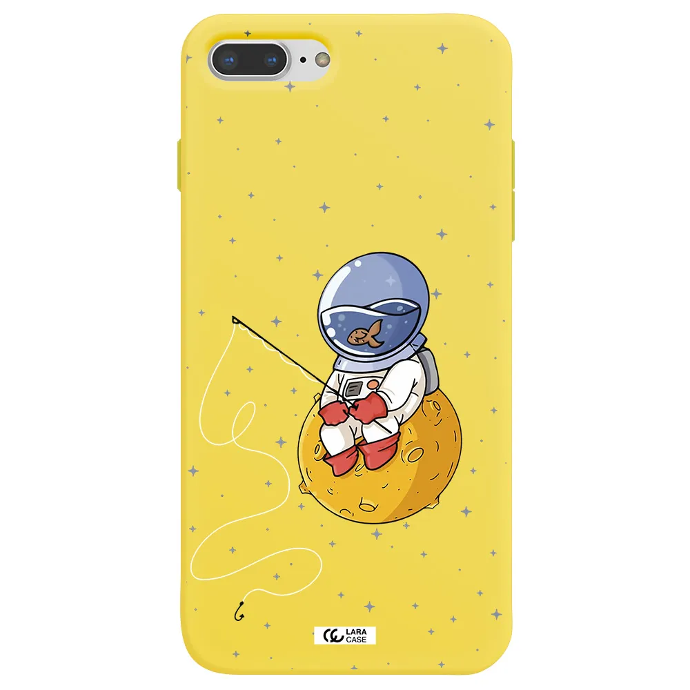 a cartoon of an astronaut sitting on a moon Apple iPhone 7 plus Silicone canary yellow Case