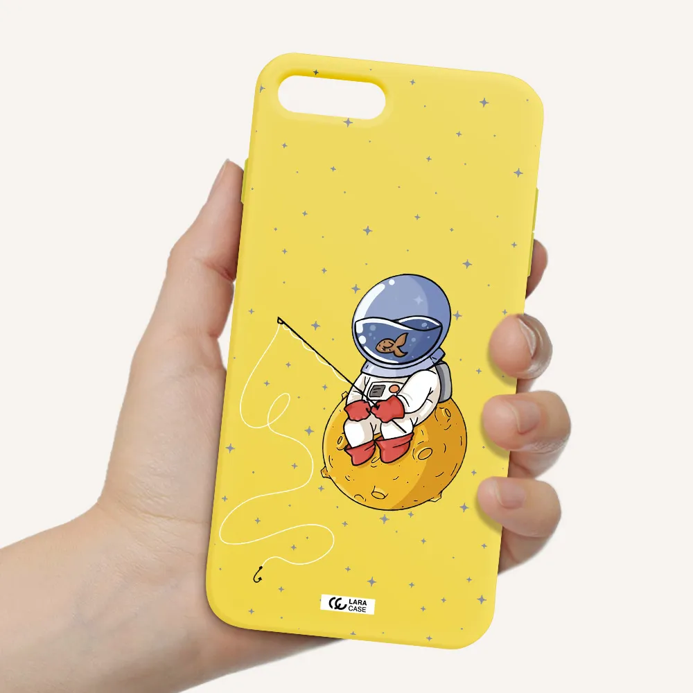 a cartoon of an astronaut sitting on a moon Apple iPhone 7 plus Silicone canary yellow Case