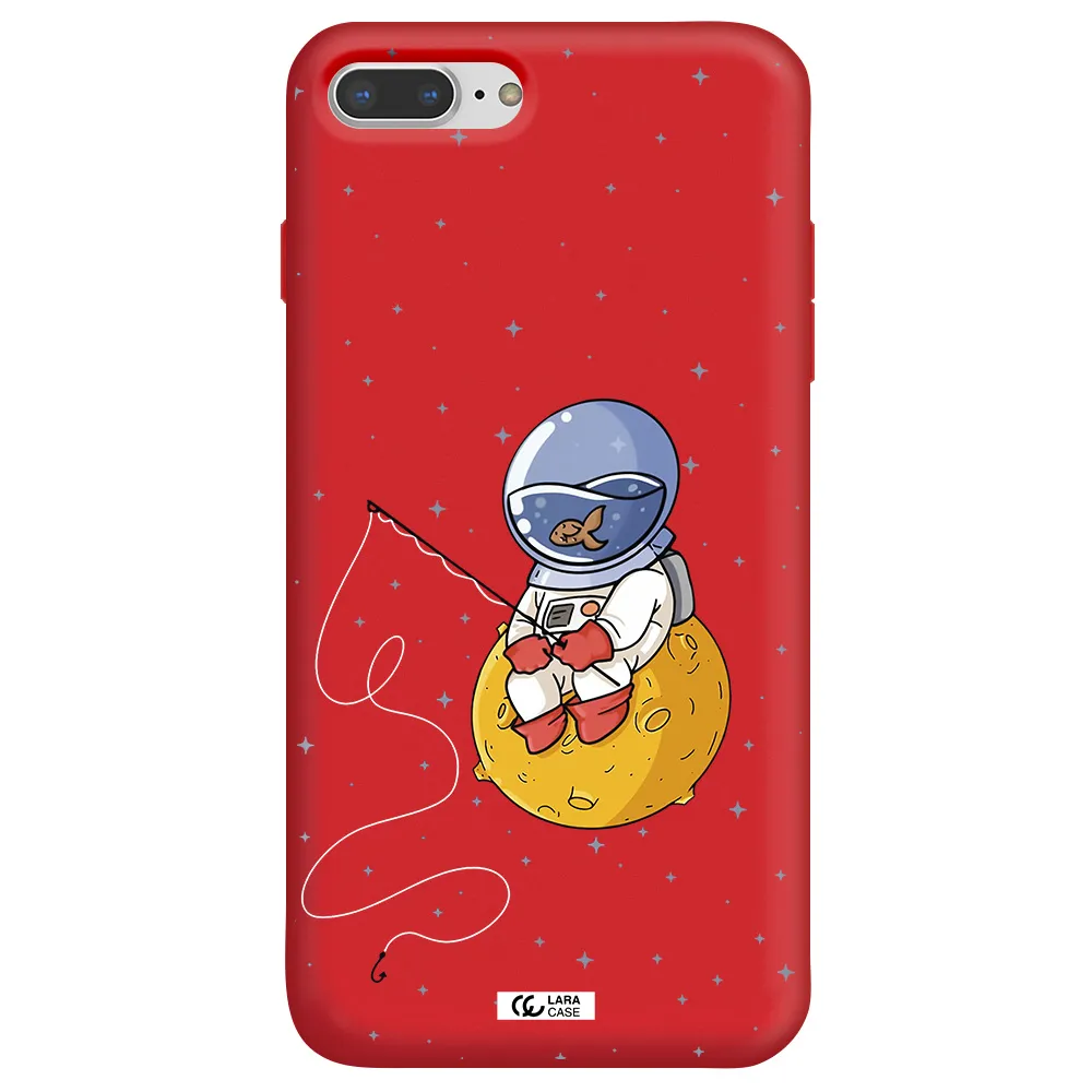 a cartoon of an astronaut sitting on a moon Apple iPhone 7 plus Silicone Imperial Red Case