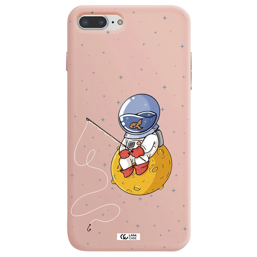 a cartoon of an astronaut sitting on a moon Apple iPhone 7 plus Silicone pastel pink Case