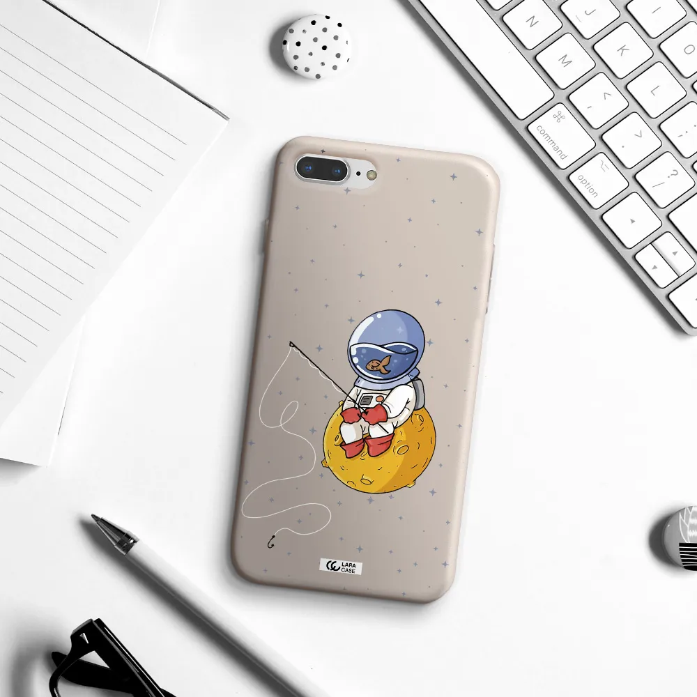 a cartoon of an astronaut sitting on a moon Apple iPhone 7 plus Silicone Stone Case