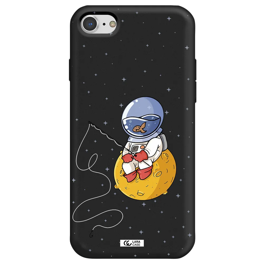 a cartoon of an astronaut sitting on a moon Apple iPhone 7 Silicone black Case