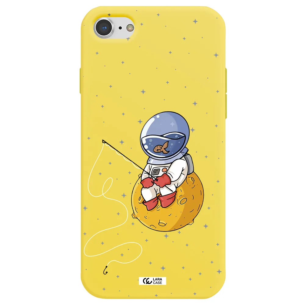 a cartoon of an astronaut sitting on a moon Apple iPhone 7 Silicone canary yellow Case