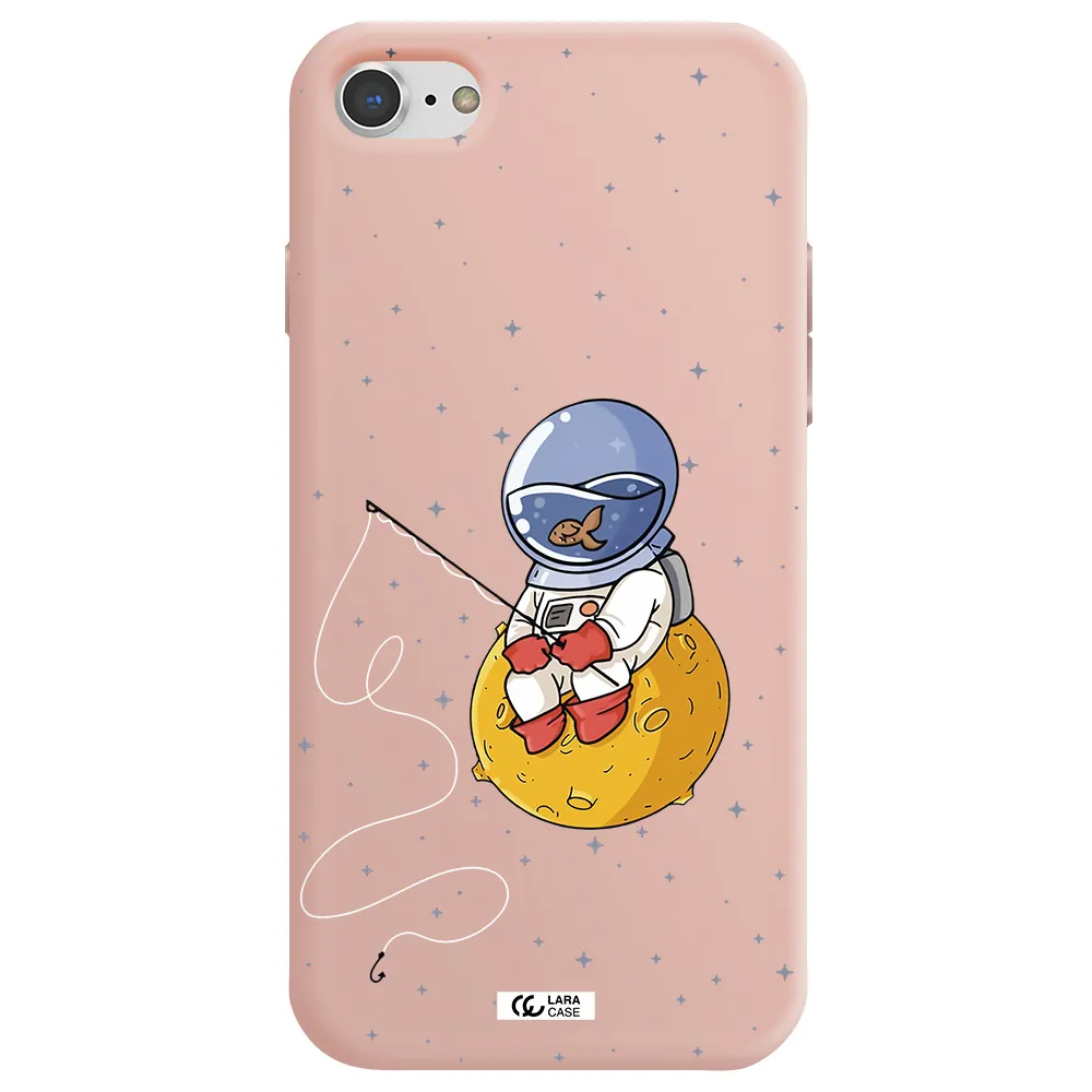 a cartoon of an astronaut sitting on a moon Apple iPhone 7 Silicone pastel pink Case