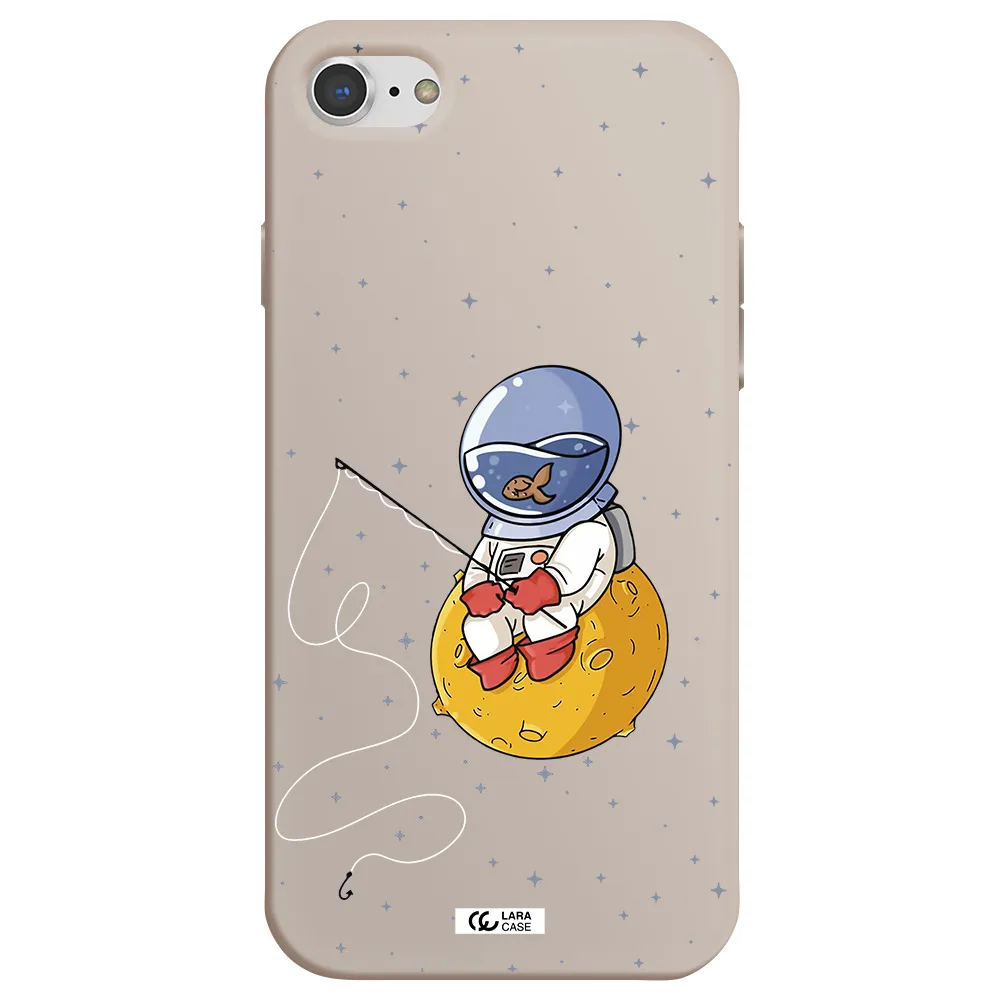 a cartoon of an astronaut sitting on a moon Apple iPhone 7 Silicone Stone Case