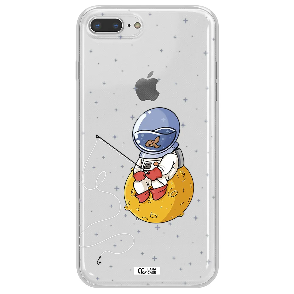 a cartoon of an astronaut sitting on a moon Apple iPhone 8 plus Clear TPU Case