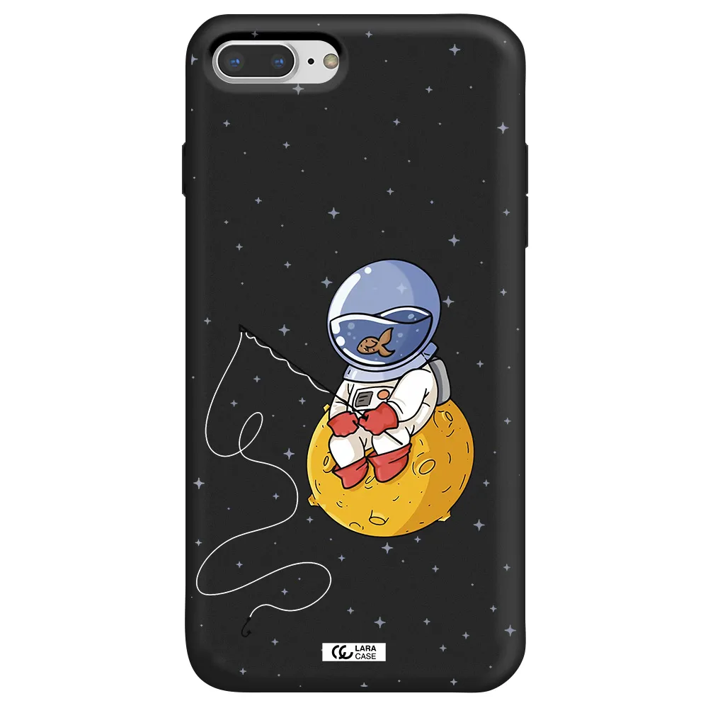 a cartoon of an astronaut sitting on a moon Apple iPhone 8 plus Silicone black Case