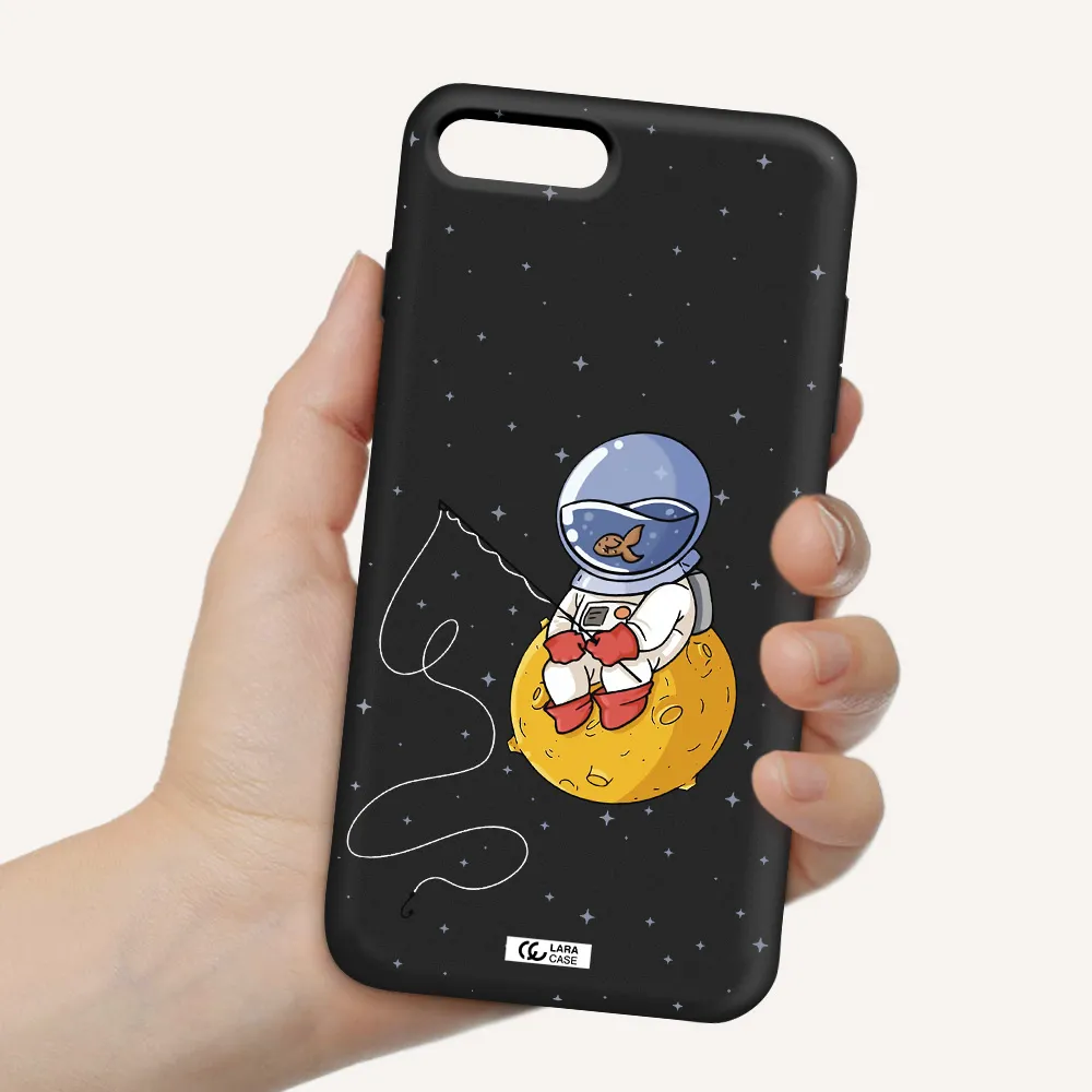 a cartoon of an astronaut sitting on a moon Apple iPhone 8 plus Silicone black Case