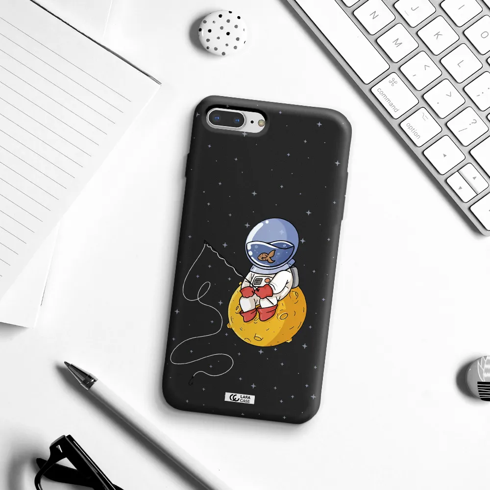 a cartoon of an astronaut sitting on a moon Apple iPhone 8 plus Silicone black Case