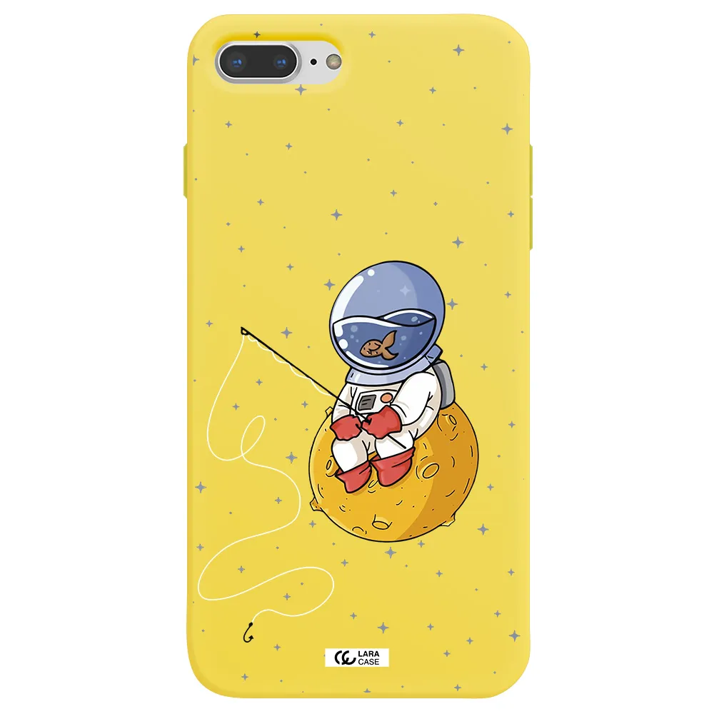 a cartoon of an astronaut sitting on a moon Apple iPhone 8 plus Silicone canary yellow Case
