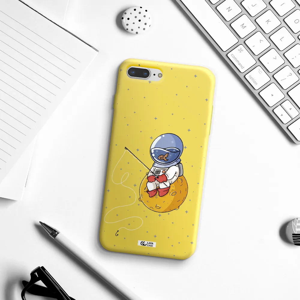a cartoon of an astronaut sitting on a moon Apple iPhone 8 plus Silicone canary yellow Case