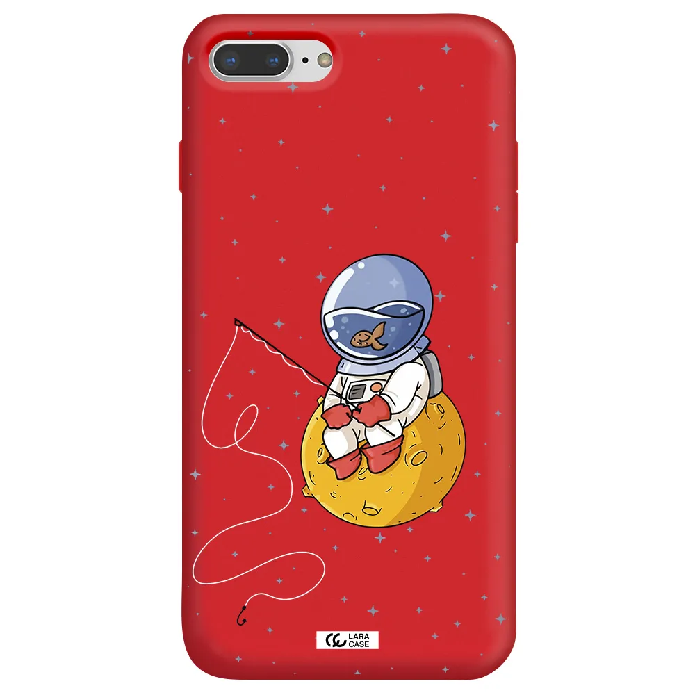 a cartoon of an astronaut sitting on a moon Apple iPhone 8 plus Silicone Imperial Red Case