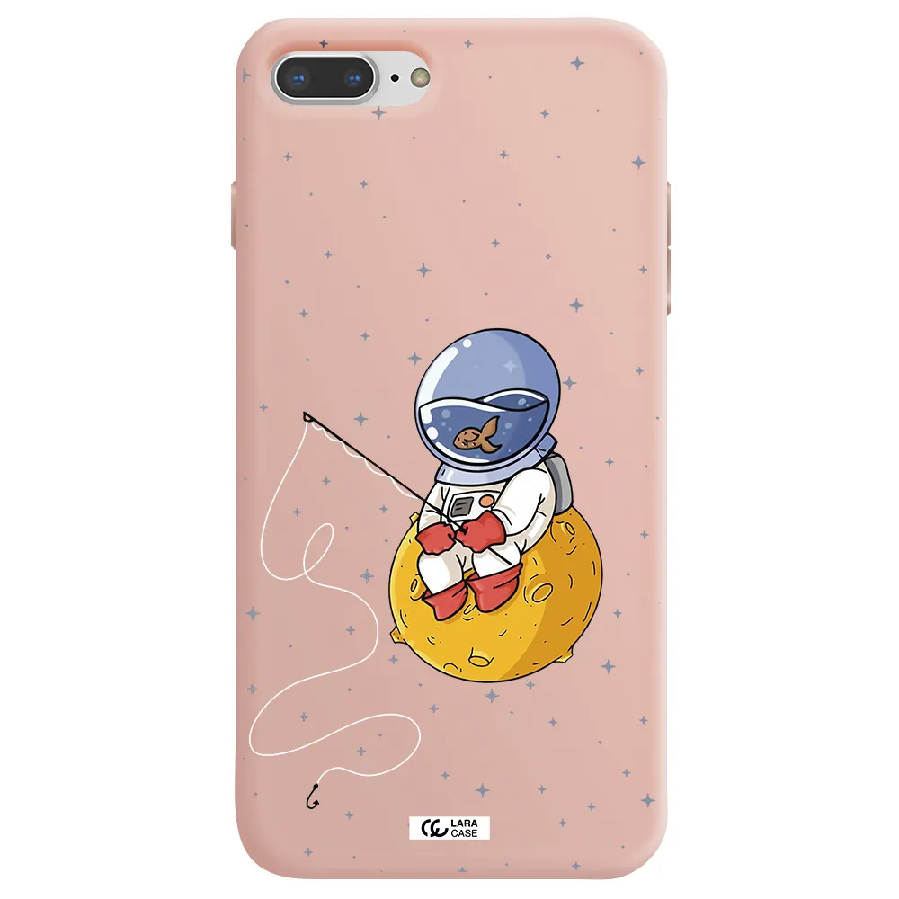 a cartoon of an astronaut sitting on a moon Apple iPhone 8 plus Silicone pastel pink Case