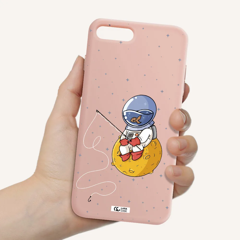 a cartoon of an astronaut sitting on a moon Apple iPhone 8 plus Silicone pastel pink Case