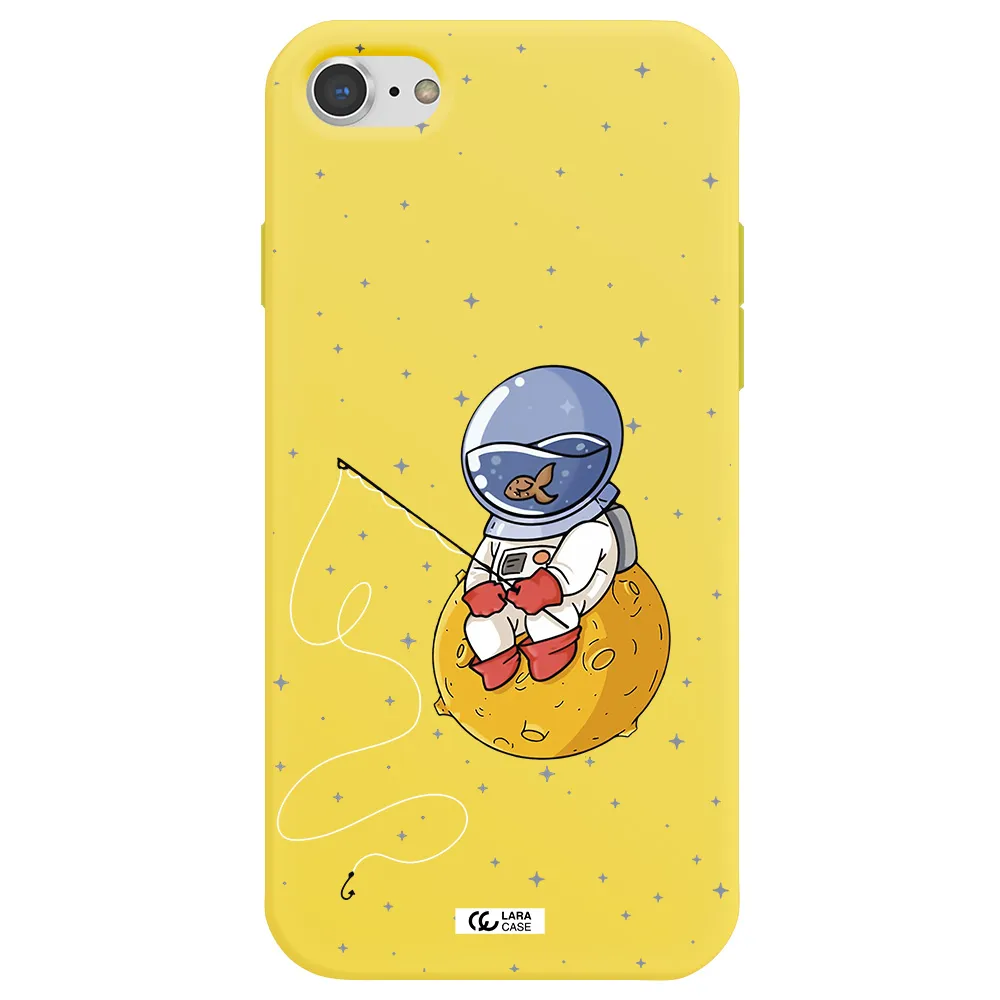 a cartoon of an astronaut sitting on a moon Apple iPhone 8 Silicone canary yellow Case