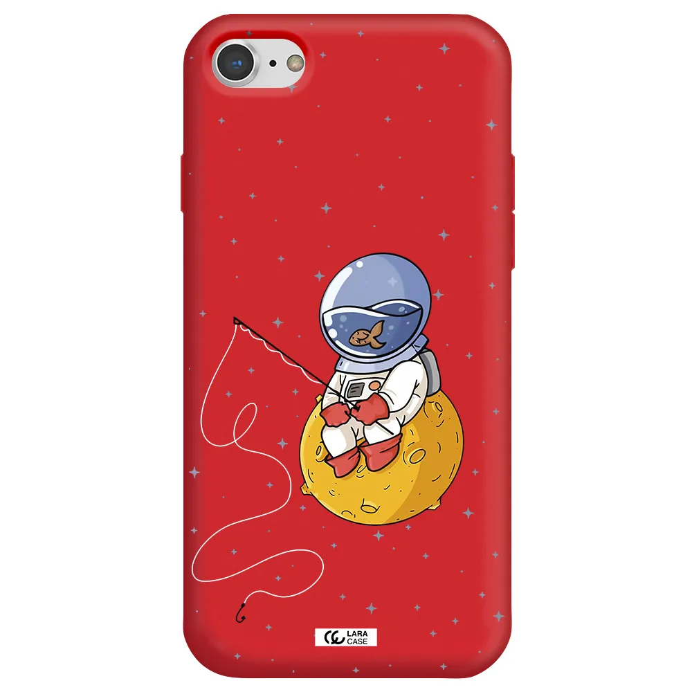 a cartoon of an astronaut sitting on a moon Apple iPhone 8 Silicone Imperial Red Case