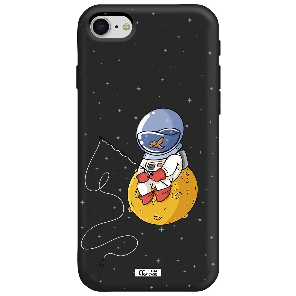 a cartoon of an astronaut sitting on a moon Apple iPhone se 2020 Silicone black Case