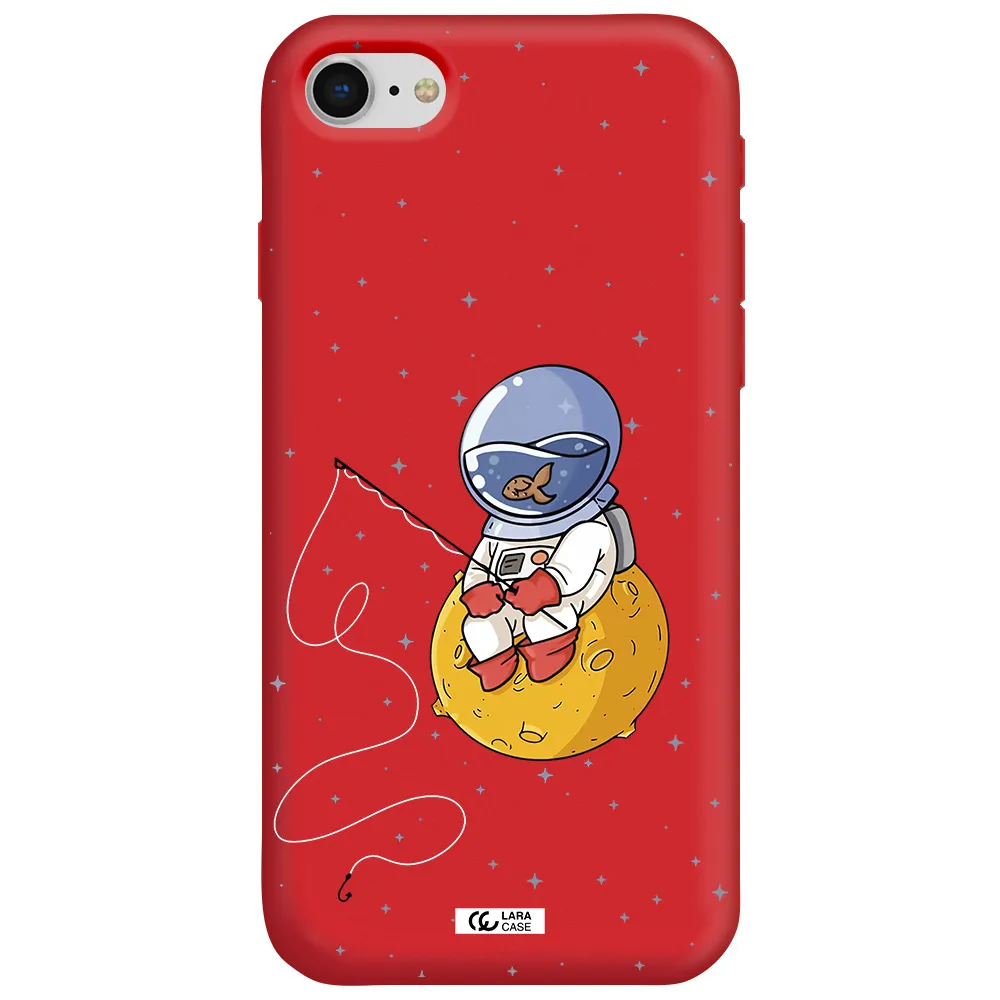 a cartoon of an astronaut sitting on a moon Apple iPhone se 2020 Silicone Imperial Red Case